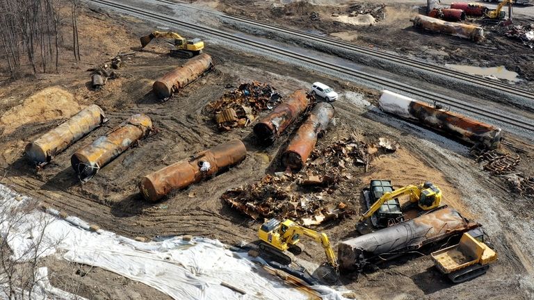 Cleanup continues, Feb. 24, 2023, at the site of a...