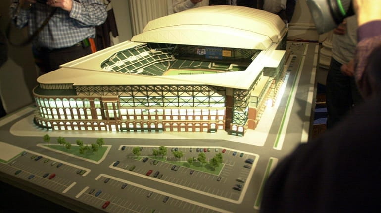 A model shows the proposed new Yankee Stadium, with a...