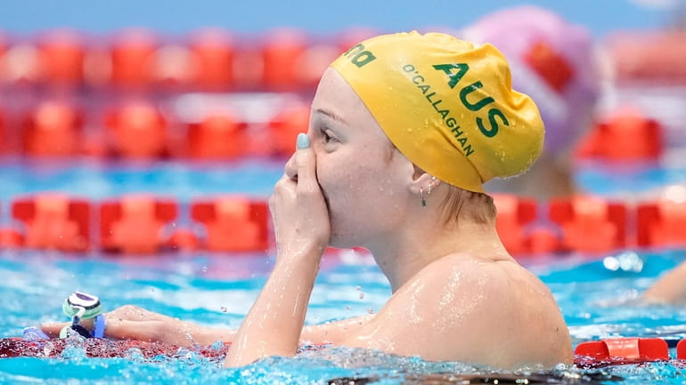 Mollie O'Callaghan of Australia reacts after winning the women's 200m...