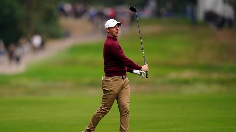 Northern Ireland's Rory McIlroy on the 17th hole during day...