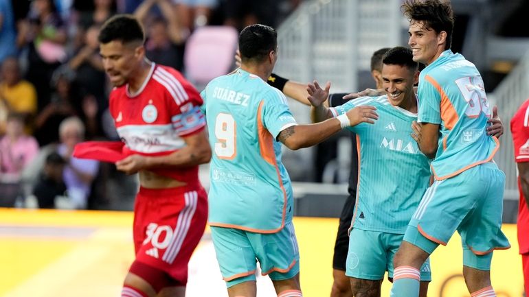 Inter Miami midfielder Matías Rojas, csecond from right, celebrates with...