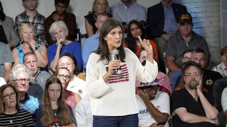 Republican presidential candidate Nikki Haley speaks at a campaign event...