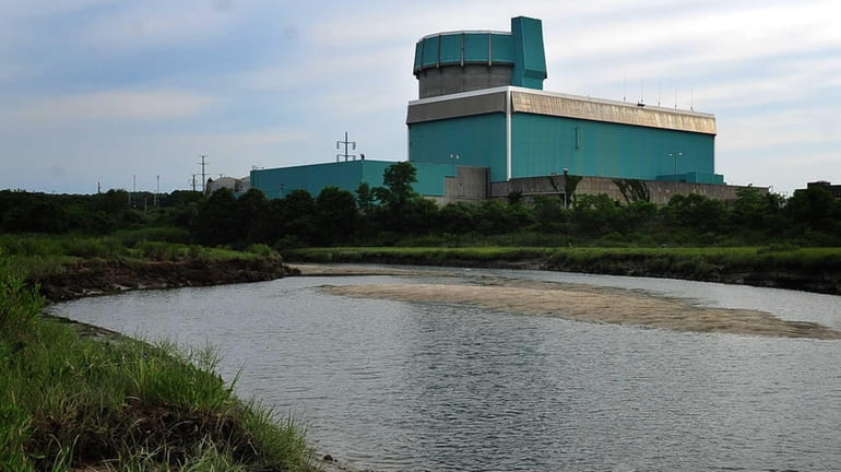 The decommissioned Shoreham Nuclear Power plant as seen from Creek...