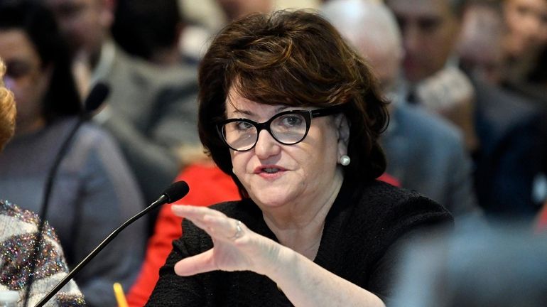 New York State Education Commissioner MaryEllen Elia, speaks to members...