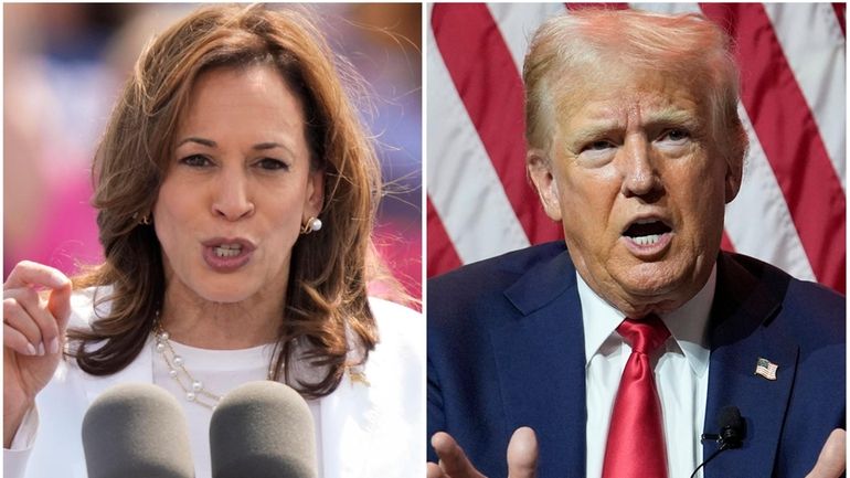 Democratic presidential Vice President Kamala Harris and Republican presidential candidate...