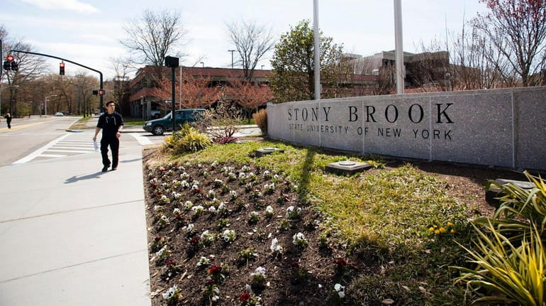 The entrance to the Stony Brook University campus on April...