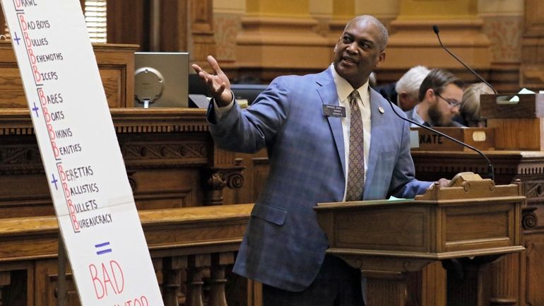 Georgia Sen. Emanuel Jones, D-Decatur, speaks in opposition to a...