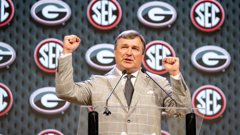 Georgia head coach Kirby Smart speaks during Southeastern Conference NCAA...