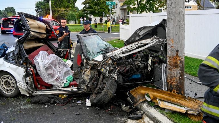 Suffolk County police investigate a fatal crash on Bay Shore...