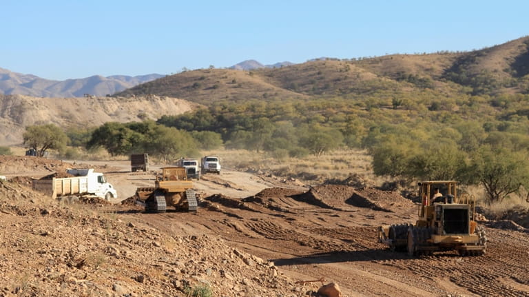Construction continues for a new train line in northern Mexico,...