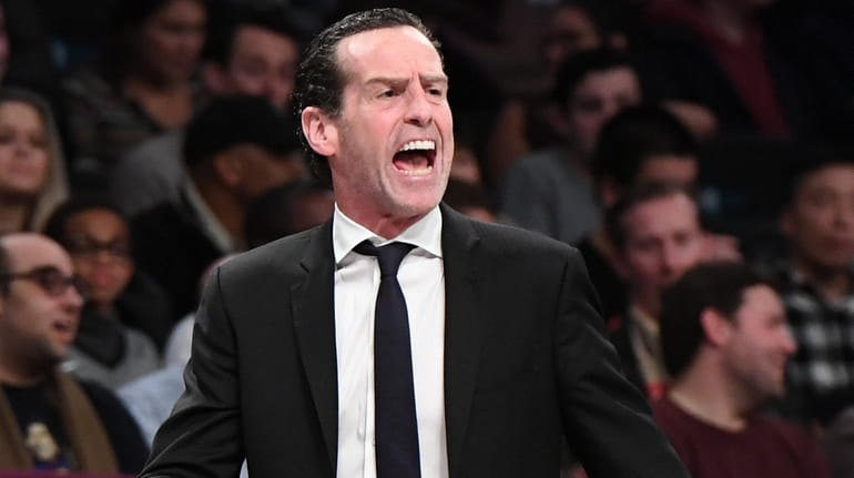 Brooklyn Nets head coach Kenny Atkinson reacts against the Chicago...