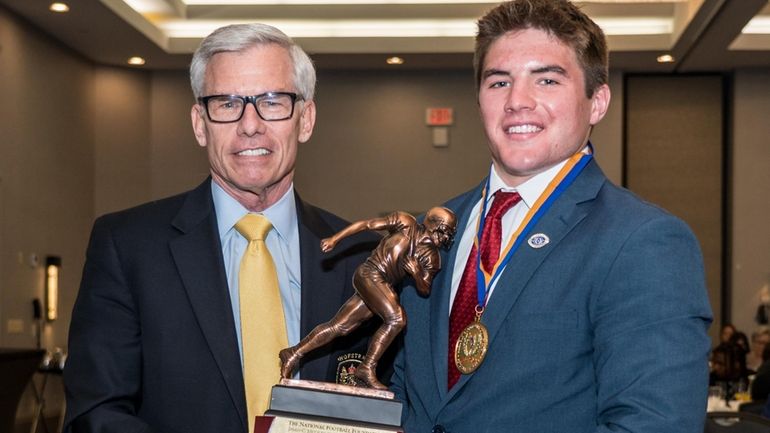 Andrew Bardak (right) receiving the National Football Foundation's Top Scholar Athlete...