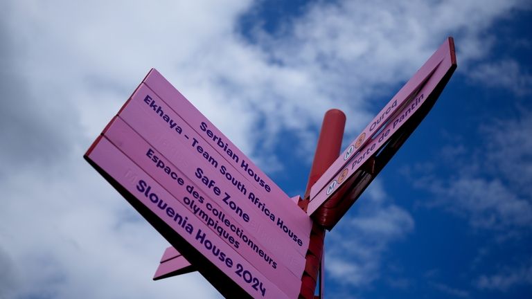 A sign stands outside Parc de la Villette ahead of...