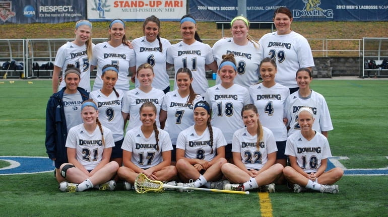 Thirteen players on the Dowling women's lacrosse team and their...