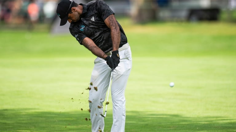 Aaron Rai competes in the third round of the PGA...