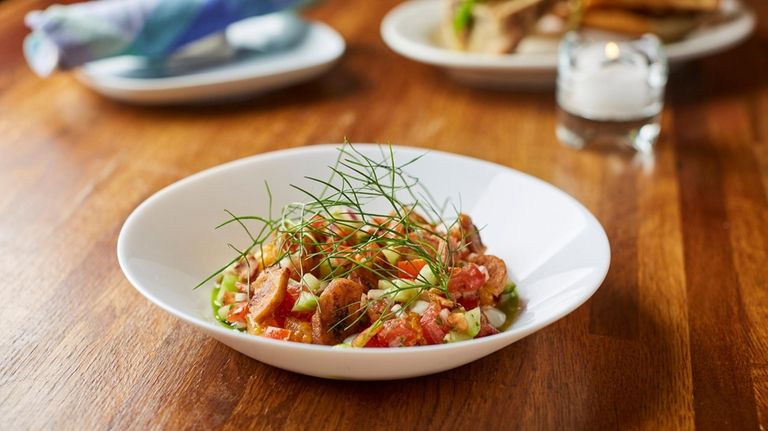 Crudo with scallops, red pepper vinaigrette, salsa cruda and banana chips...