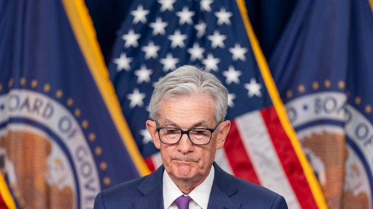 Federal Reserve Board Chair Jerome Powell speaks during a news...