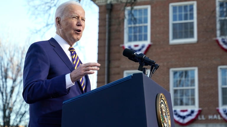 President Joe Biden speaks on the grounds of Morehouse College...