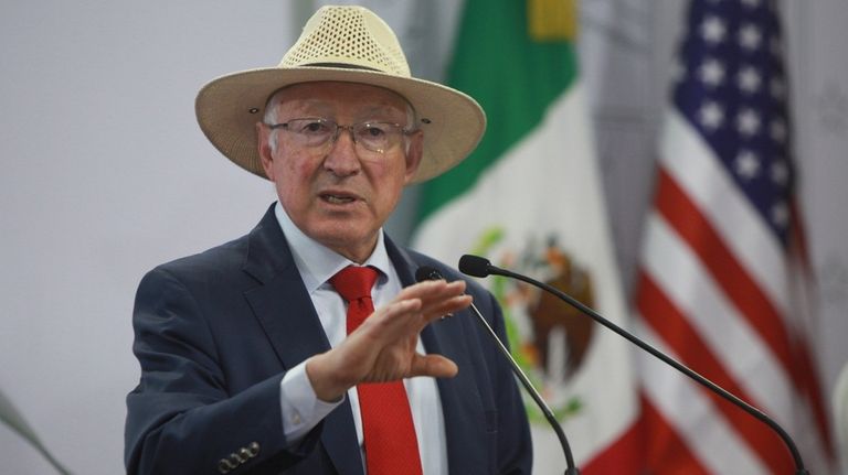 U.S. Ambassador to Mexico, Ken Salazar speaks during a joint...