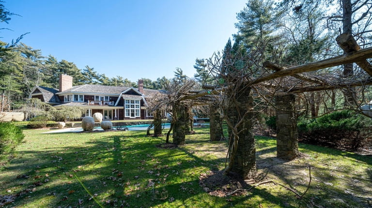 A rear view of the East Hampton property, which has a...