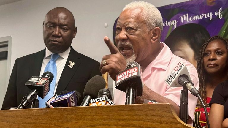 James Wilburn, father of Sonya Massey, speaks to reporters in...