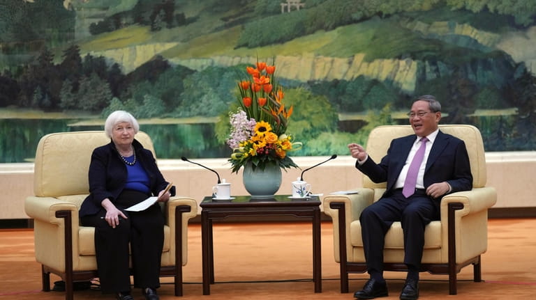 U.S. Treasury Secretary Janet Yellen, left, meets Chinese Premier Li...