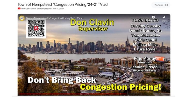 The Town of Hempstead TV spot against congestion pricing dated June 11.