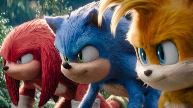 Knuckles (Idris Elba), Sonic (Ben Schwartz) and Tails (Colleen O'Shaughnessey)...