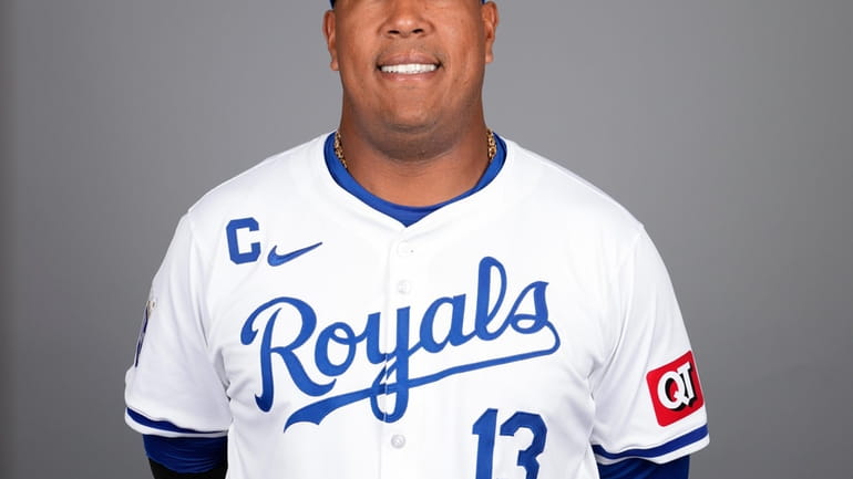 Kansas City Royals catcher Salvador Perez poses for a portrait...