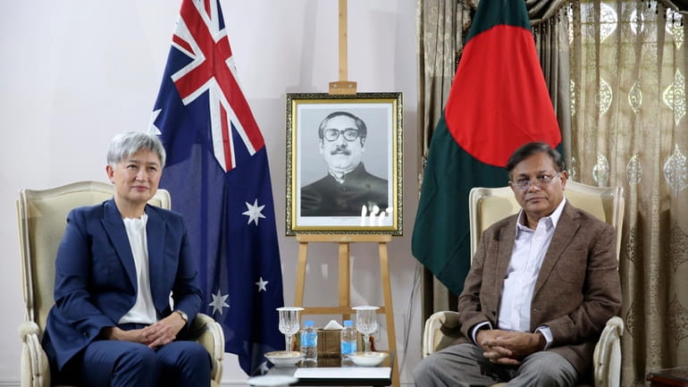 Australian Foreign Minister Penny Wong, left, meets with Bangladeshi Foreign...