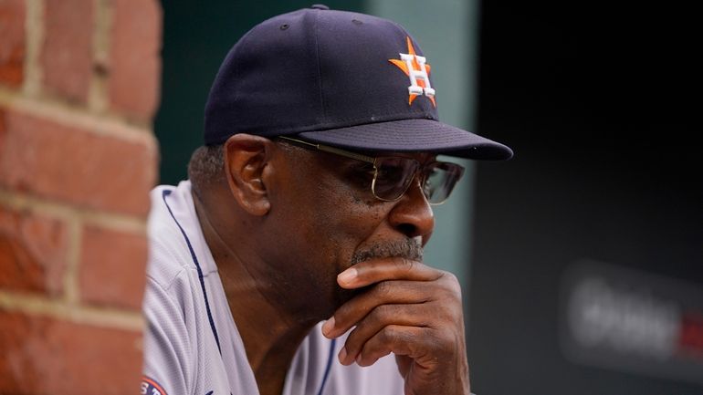 Houston Astros manager Dusty Baker Jr. looks on from the...