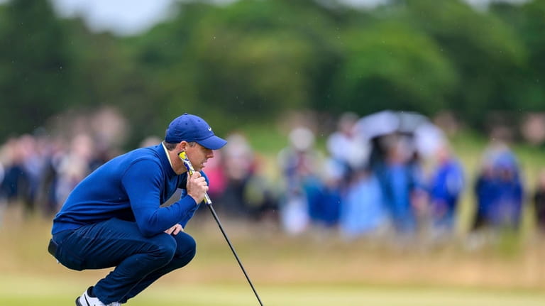 Rory McIlroy on the 5th hole on day one of...