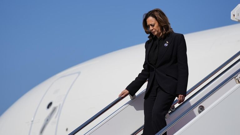 Democratic presidential nominee Vice President Kamala Harris arrives on Air...