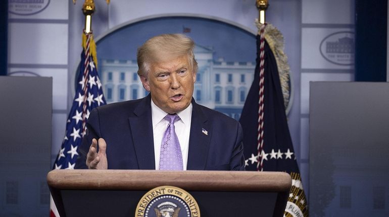 President Donald Trump speaks during a briefing at the White...