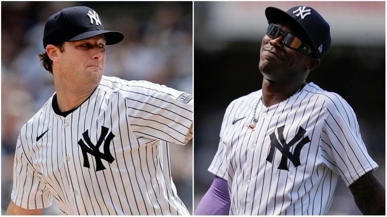 Yankees pitcher Gerrit Cole, left, and Jazz Chisholm Jr. would...