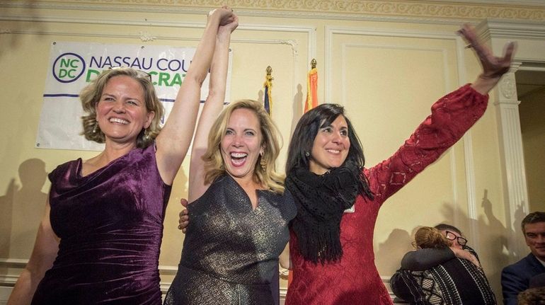 Democratic Nassau County executive-elect Laura Curran, Hempstead Town Supervisor-elect Laura...