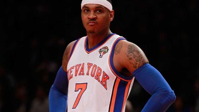 Knicks' Carmelo Anthony looks on against the Portland Trail Blazers....