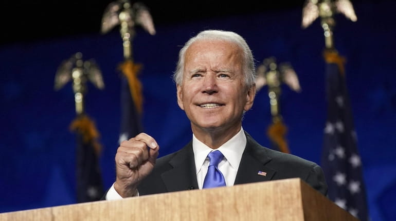Democratic presidential nominee Joe Biden speaks Thursday during the Democratic National Convention...