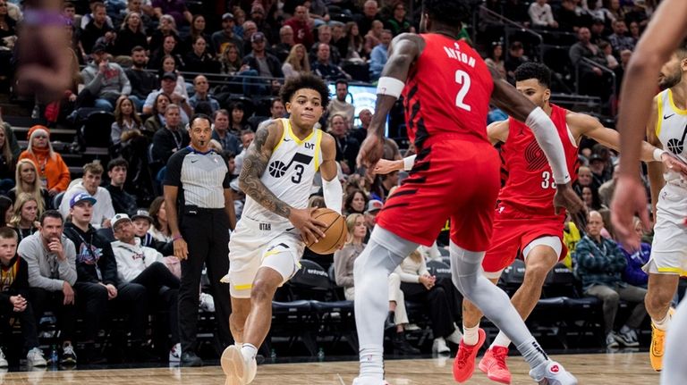 Utah Jazz guard Keyonte George (3) drives against Portland Trail...