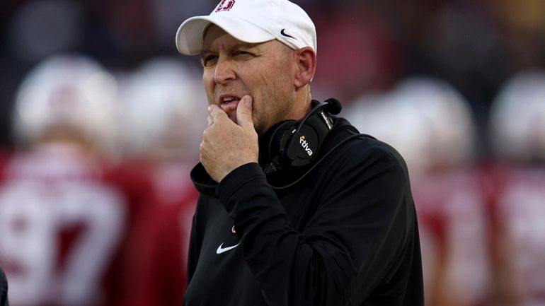 Stanford head coach Troy Taylor stands on the sidelines during...