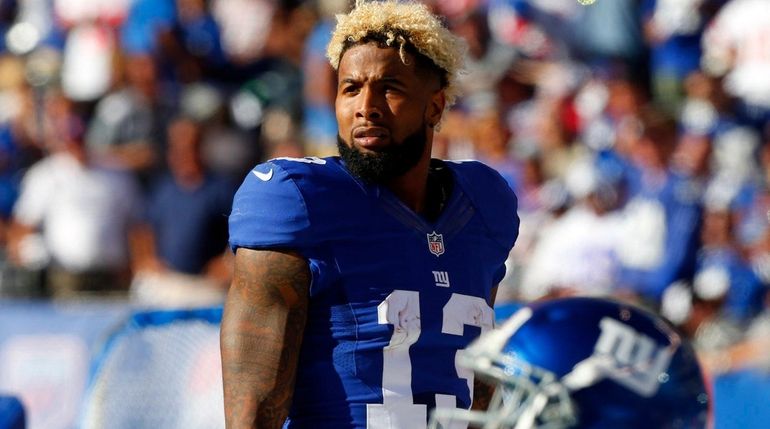 Odell Beckham Jr. of the Giants looks on during the...