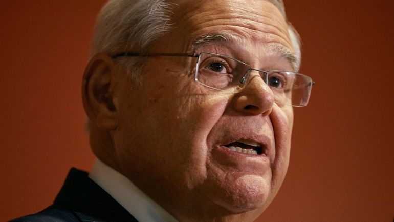 Sen. Bob Menendez speaks during a press conference on Monday,...