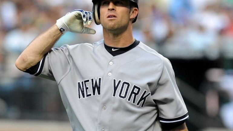 New York Yankees left fielder Brett Gardner (11) reacts after...