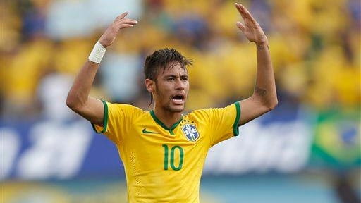 Brazil's Neymar celebrates after scoring against Panama during a friendly...