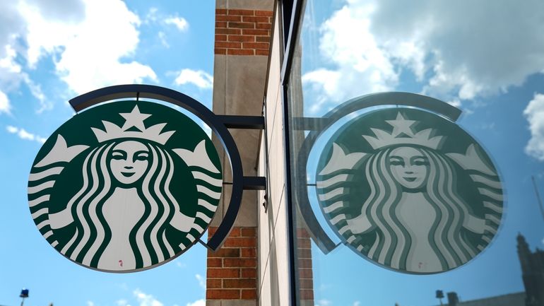 A sign at a Starbucks is displayed in Philadelphia, Wednesday,...