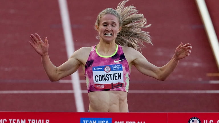 Valerie Constien wins the women's 3000-meter steeplechase final during the...