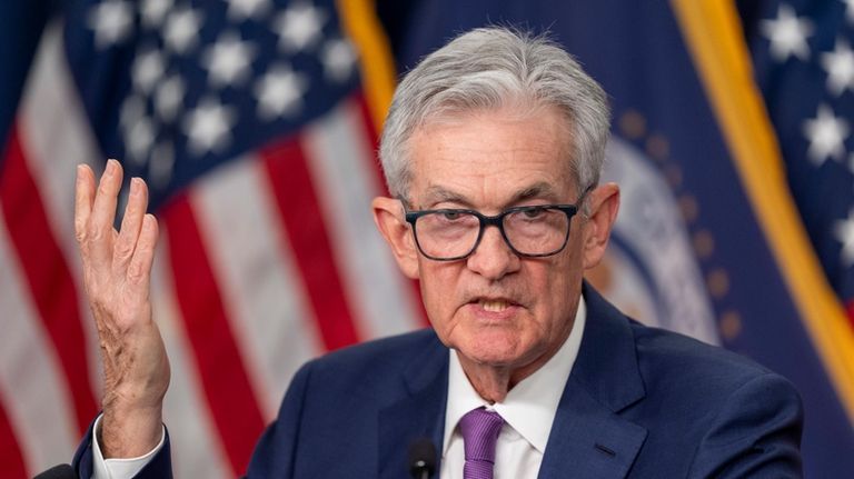 Federal Reserve Board Chair Jerome Powell speaks during a news...