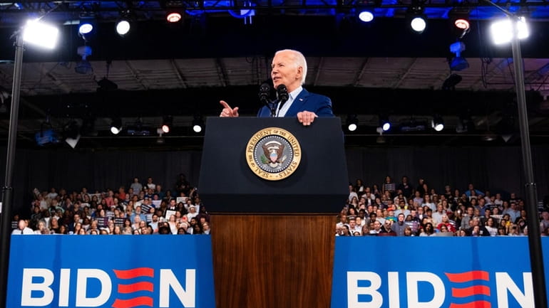 President Joe Biden speaks during a campaign event at the...