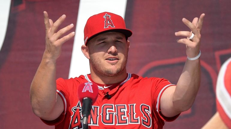 LA Angels centerfielder Mike Trout during a news conference to...