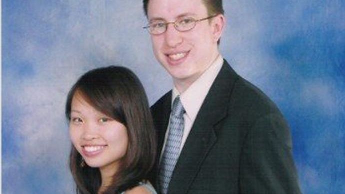 Annie Marie Le, 24, with her fiance Jonathan Widawsky.